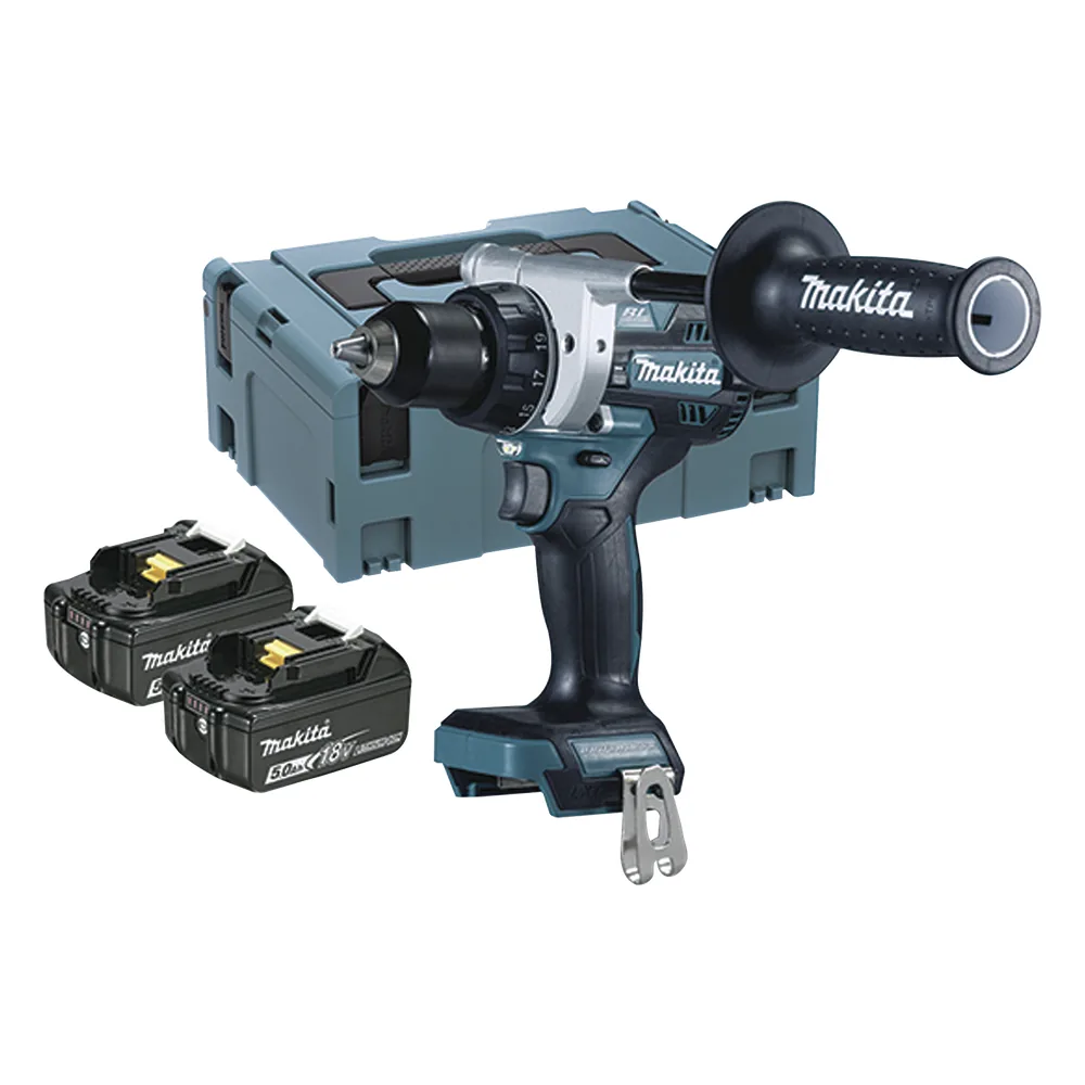 Taladro Atornillador BL 18 V 5 Ah LXT 130 Nm 2 Velocidades (0-550 0-2100 rpm). Incluye 2 Baterías de 18 V, Cargador rápido, 2 Puntas doble y Maletín Makpac.