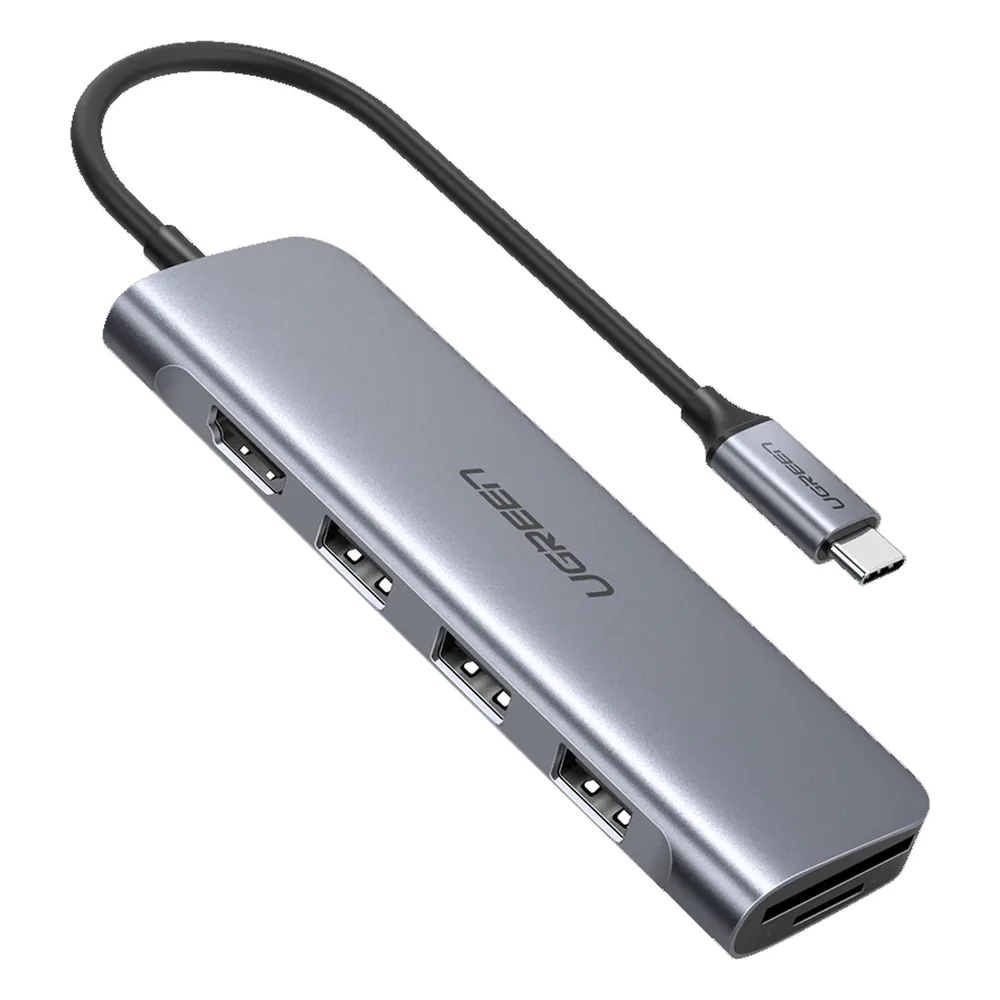HUB USB-C Multipuertos / HDMI 4K@30Hz / 3 Puertos USB-A 3.0 / Lector Tarjeta SD+TF (Uso Simultáneo) / 6 en 1 / Carcasa de Aluminio.