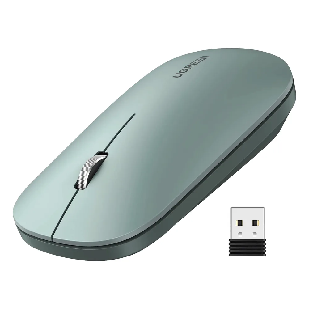 Mouse inalámbrico 2.4 GHz | Ultra Delgado y Silencioso | DPI 1000/1600/2000/4000 (Ajustable) | Alcance 10m | Scroll de Aluminio | Adaptable a diferentes superficies | Diseño suave al tacto | Contiene Receptor USB | Color Verde