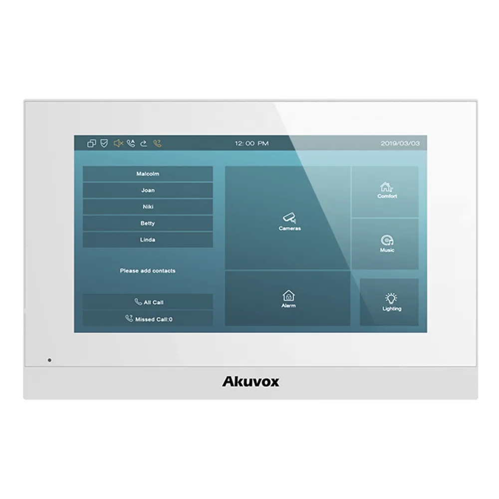 Monitor Color Blanco Linux / Pantalla Touch de 7 Pulgadas / SIP / POE / WIFI / Compatible con Frentes de Calle Akuvox