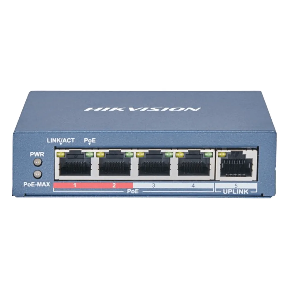 Switch PoE / No Administrable / 4 Puertos 10/100 Mbps PoE (30 W) / 1 Puerto Uplink 10/100 Mbps / Puerto VIP / Modo Extendido hasta 300 Metros / 60 Watts