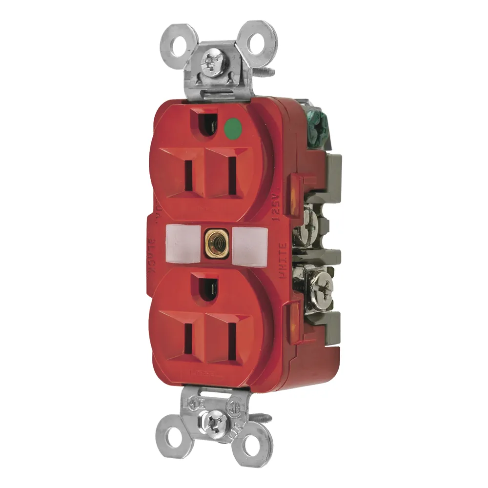 Contacto Dúplex 15 A, 125 V, 2 polos, 3 Hilos, Color Rojo (Nema 5-15R), Grado Hospital.