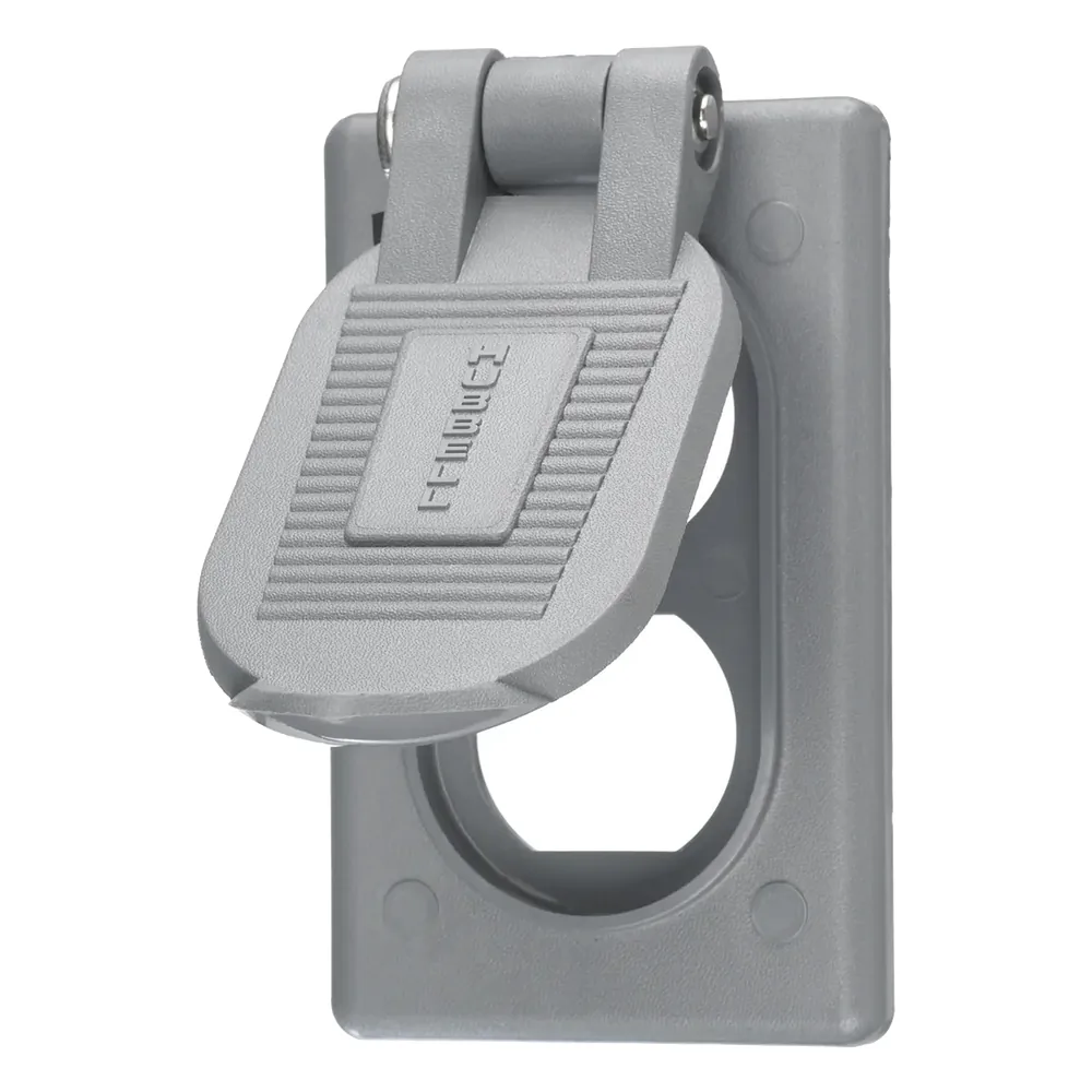 Tapa Resistente a Intemperie para Contacto Dúplex de Policarbonato Color Gris.