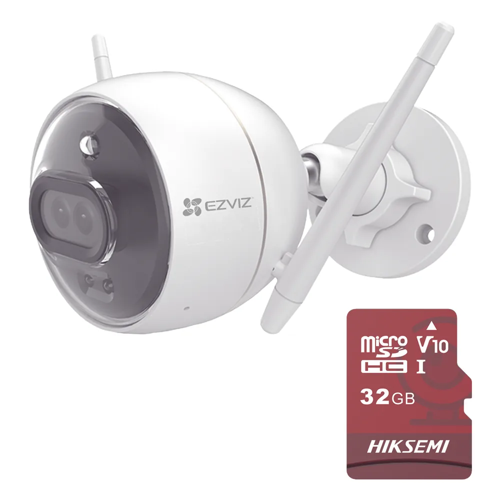 Kit de Camara WiFi y Memoria Micro SD / Incluye 1 Pieza C3X y 1 Memoria MicroSD 32GB / Audio de Dos Vías / Colores en Oscuridad / Detección Humana y de Vehículo