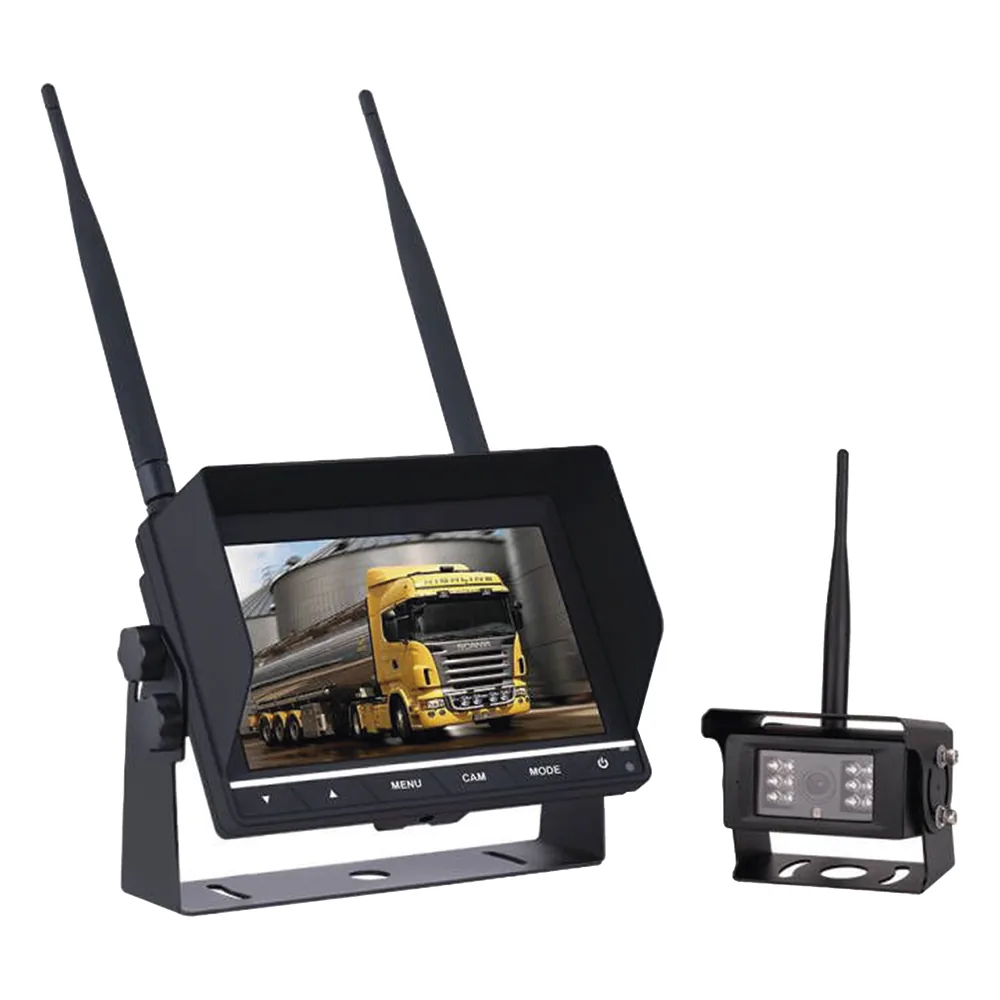 Sistema Profesional Inalámbrico de Cámara de Reversa Infrarroja y Monitor de 7" para Vehículos de Trabajo y Montacargas