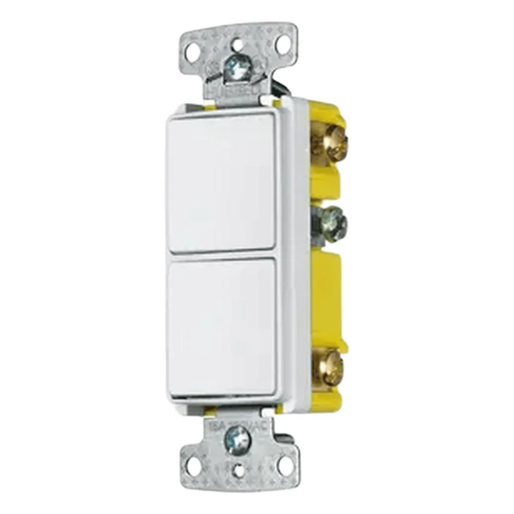 Interruptor Residencial 15 A 120-277 V, con 2 Bases Unipolares, Cableado lateral, Color Blanco.