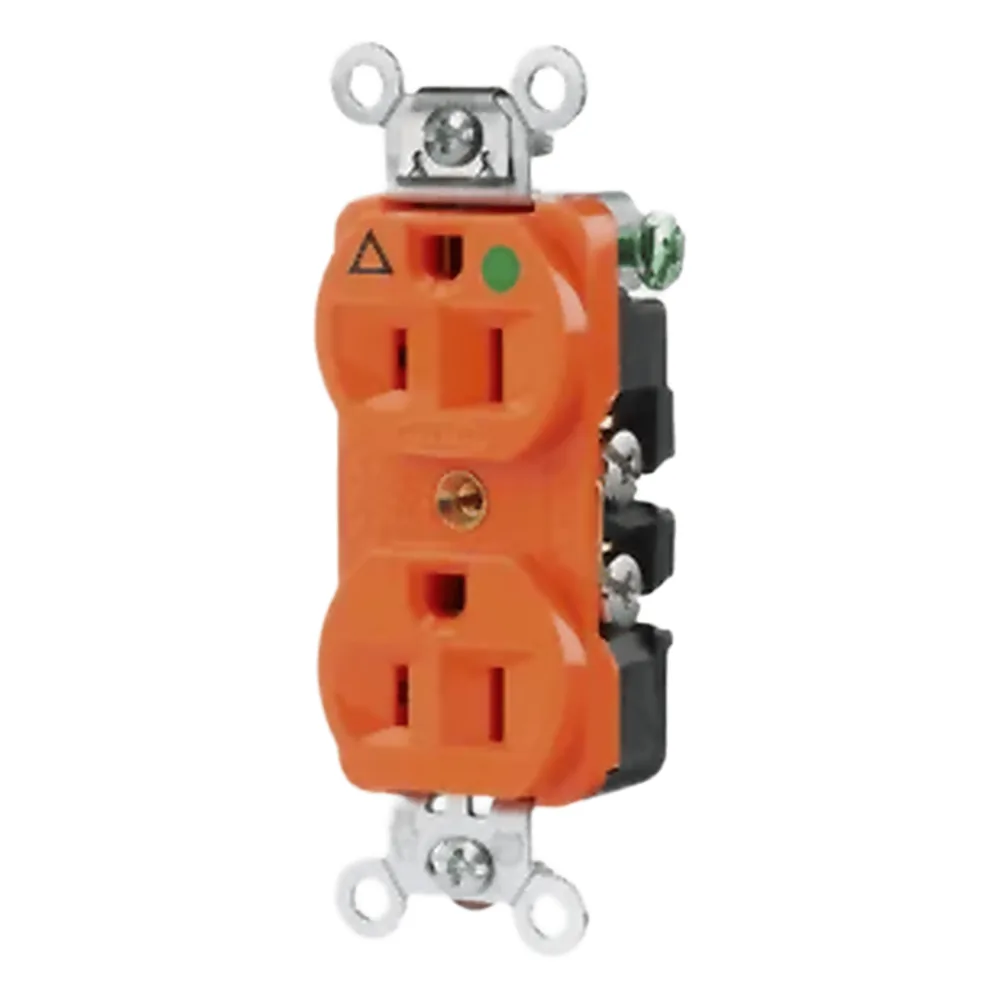 Contacto Dúplex 15 A 125 V 2 Polos, 3 Hilos Color Naranja (Nema 5-15R). Grado Hospital.