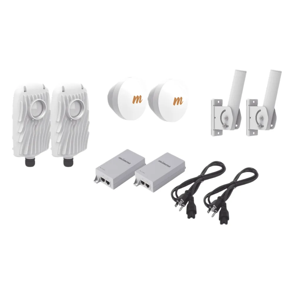 Kit de 2 radios B5X con 2 antenas de (16 dBi), rango de frecuencia extendida (4.9 a 6.4 GHz), incluye inyector POE, cable de alimentación y 2 FLEXIMOUNT-XL para alineación, distancia de hasta 4 km