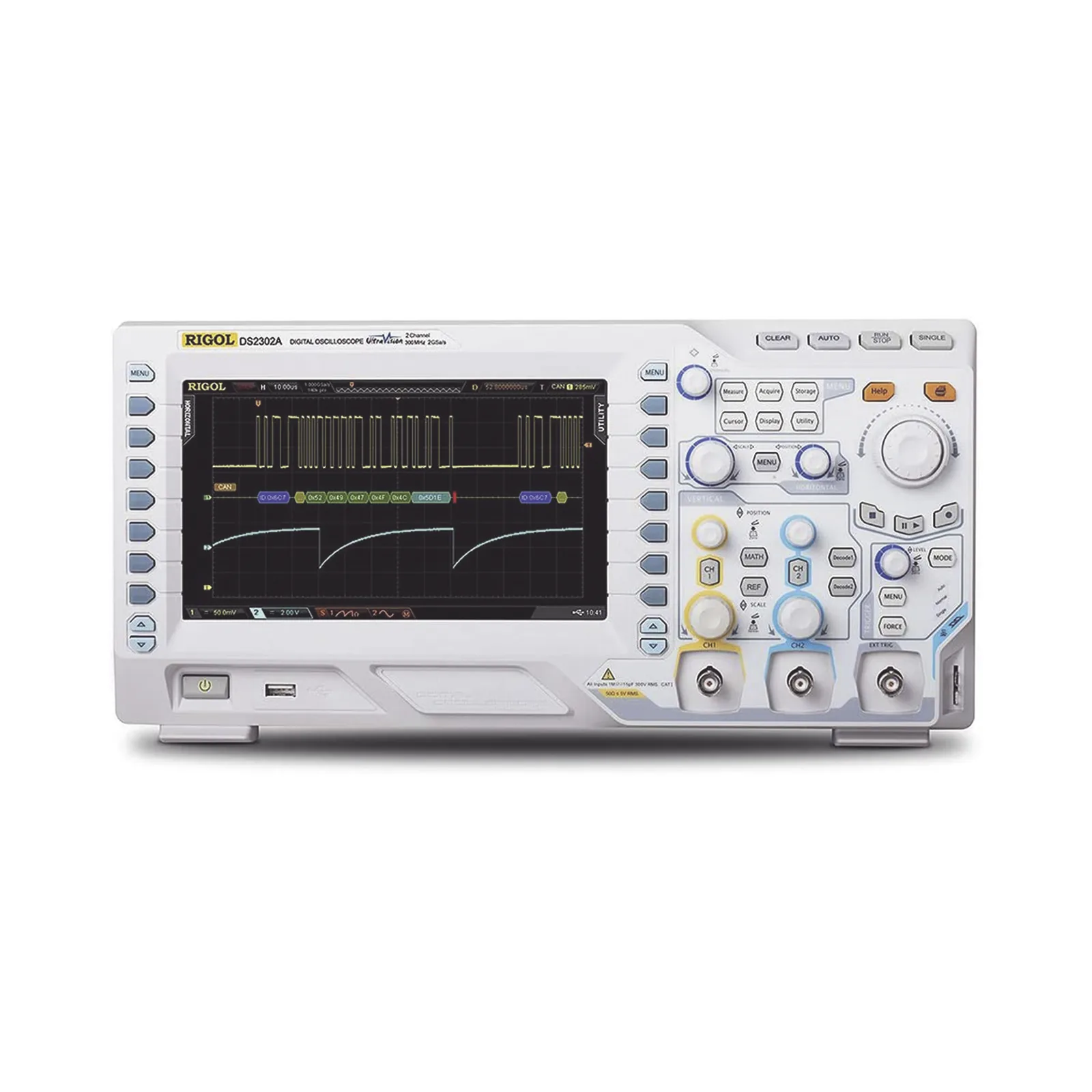 Osciloscopio Digital RIGOL de 2 Canales Análogos, 300 MHz de Ancho de Banda Análoga, Vel. de Muestreo-Tiempo Real de 2 GS/s, Base de Tiempo (min.) de 1 ns/div.