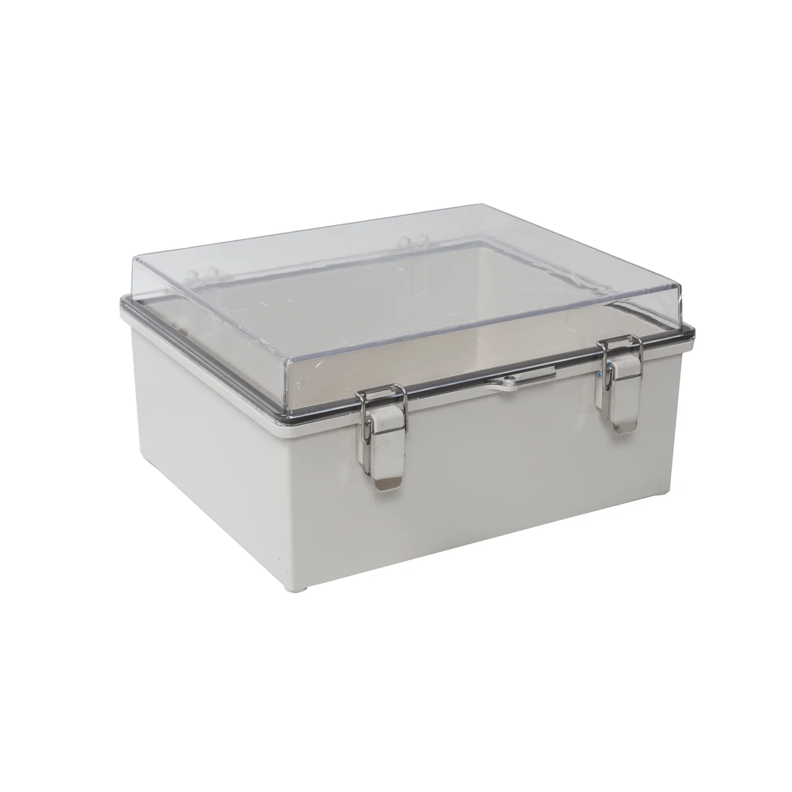 Gabinete Plástico ABS, Puerta Transparente, Uso en Intemperie (350 x 460 x 160 mm) Cierre por Broches Inoxidables y Permite Cerrado con Candado y Llave (Perno 5mm) No Incluido