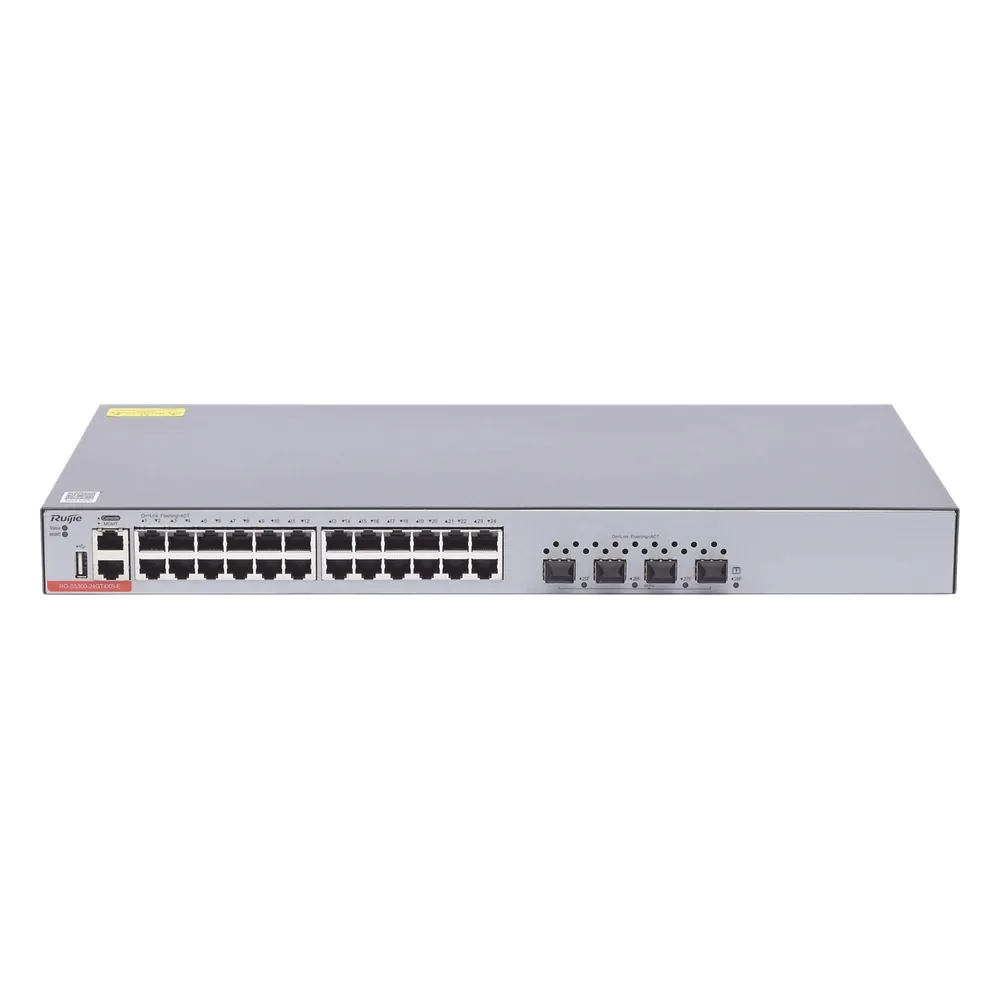 Switch Administrable Capa 3 con 24 puertos Gigabit + 4 SFP+ para fibra 10Gb, gestión gratuita desde la nube.