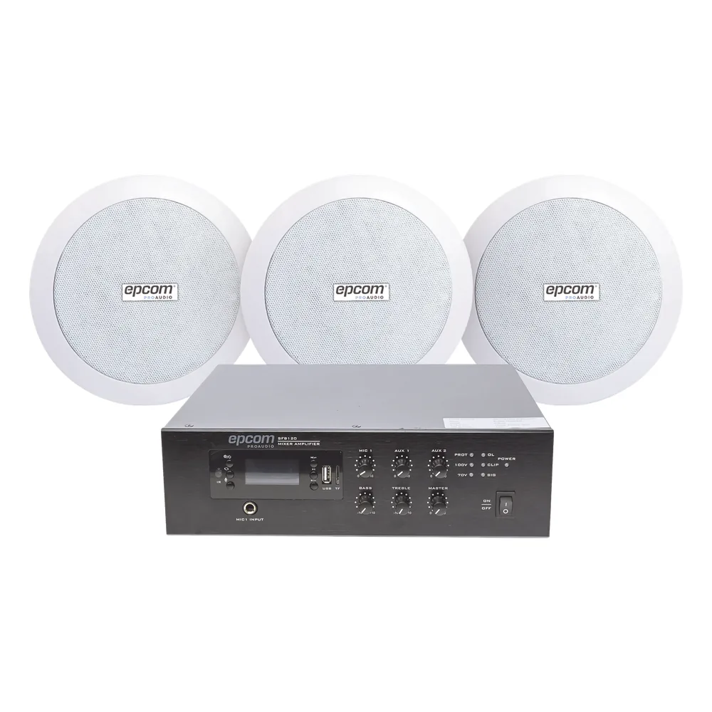 KIT de Amplificador de 120W para Escritorio | 3 Altavoces de Plafón de 5.5in | 3.75 - 30W | Sistema 70/100V
