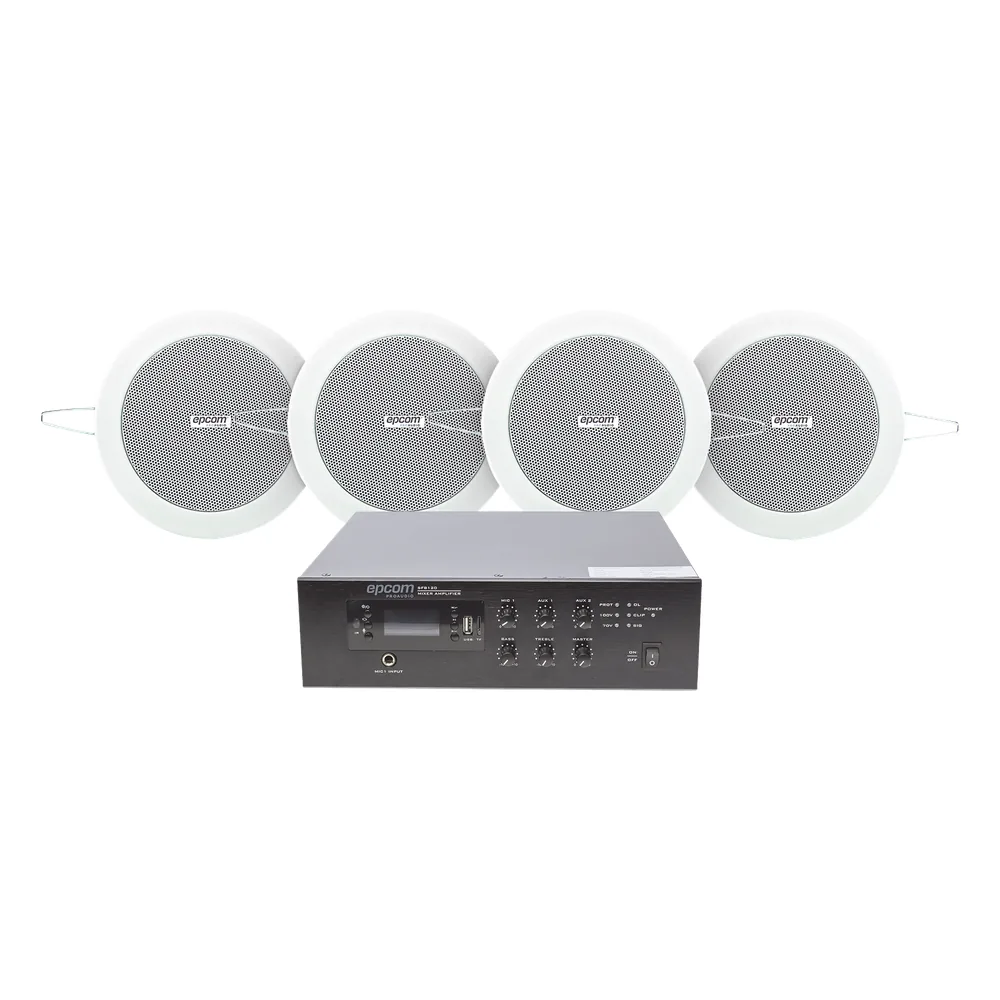 KIT de Amplificador de 120W para Escritorio | 4 Altavoces de Plafón de 4in | 3 - 6W | Sistema 70/100V
