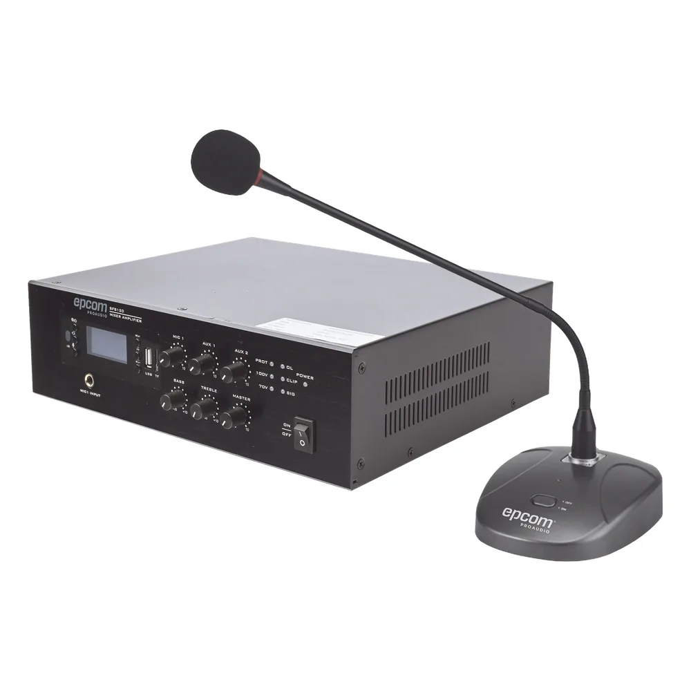 KIT de Amplificador de 120W Modelo SFB120 | más Micrófono de Escritorio Modelo SF621A