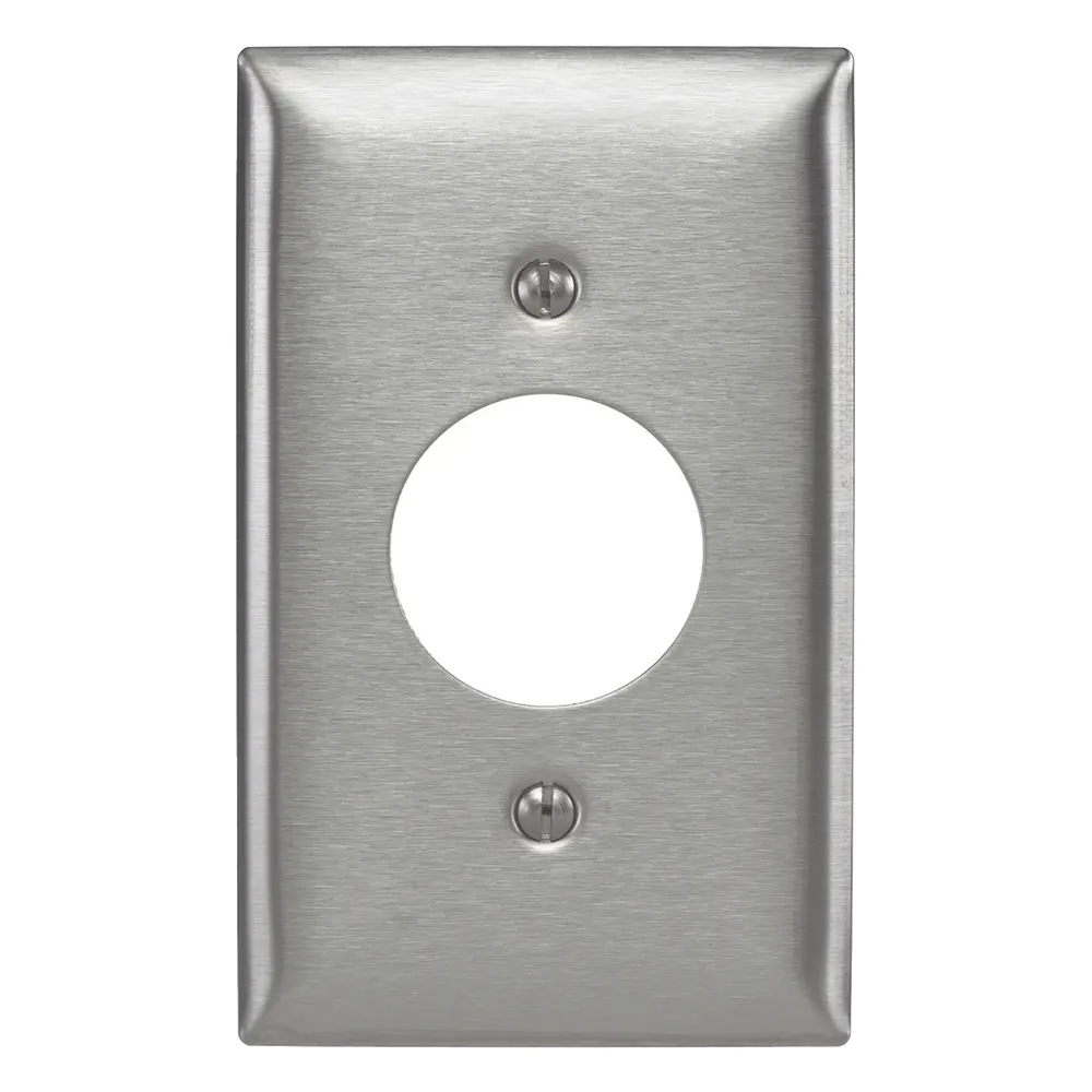 Placa para Receptáculo Sencillo de 15 y 20 A de Entrada Recta y para Receptáculo de 15 A de Media Vuelta/ 1.4" (35.56 mm) / Acero Inoxidable.