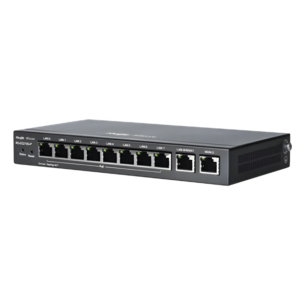 Router Balanceador PoE Cloud 10 puertos gigabit (8 puertos PoE), soporta 4x WAN configurables, hasta 200 clientes con desempeño de 600 Mbps asimétricos
