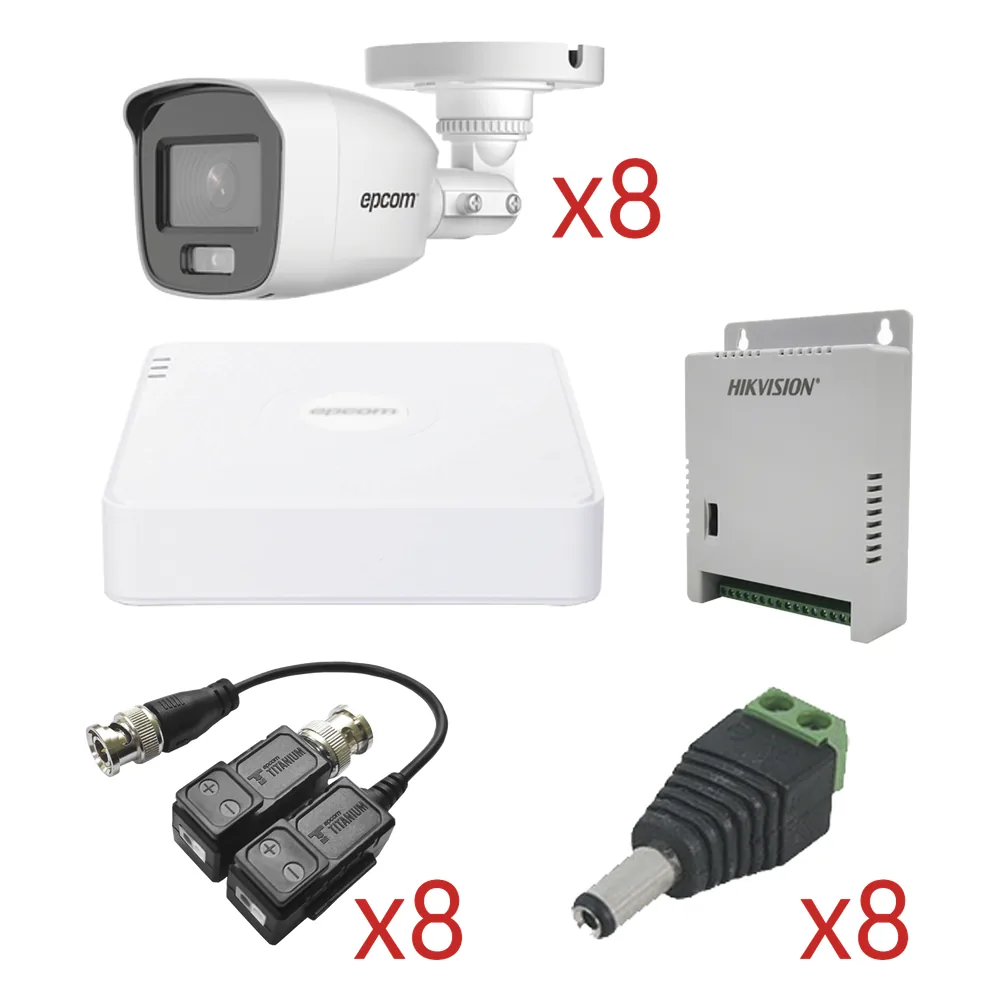 KIT TurboHD con Audio 1080p / DVR 8 Canales 1080p lite / 8 Cámaras Bala (exterior 2.8 mm) / Transceptores / Conectores / Fuente de Poder / AUDIO POR COAXITRON