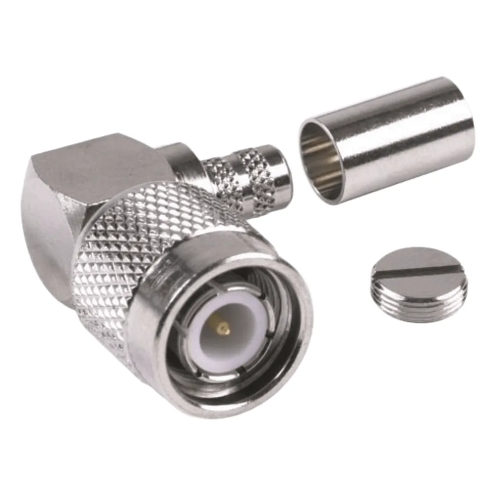 Conector TNC Macho en Ángulo Recto para Cable RG-8/X, LMR-240, Níquel/ Oro/ Teflón.â€‹