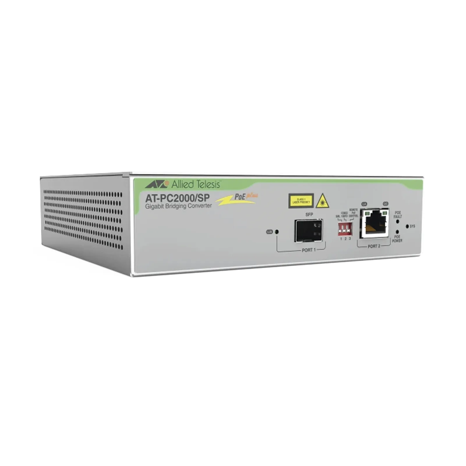 Convertidor de medios Gigabit Ethernet PoE+ a fibra óptica con puerto SFP Gigabit, la distancia y tipo de fibra óptica depende del transceptor