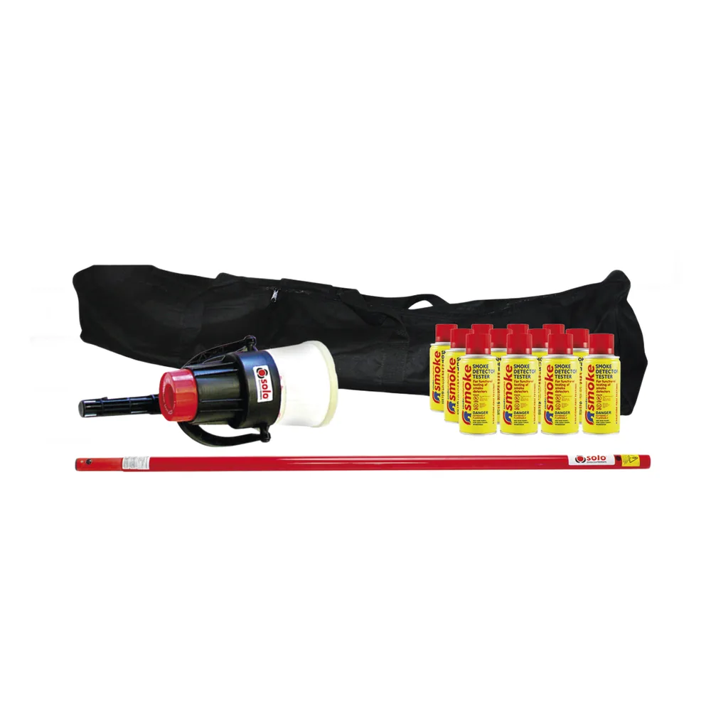 Kit De Prueba De Detectores De Humo, Incluye Extension Telescópica SOLO-101 1.2 m, Dispensador SOLO-330 4", 12 Latas De Humo M8 y Bolsa De Transporte SOLO-604