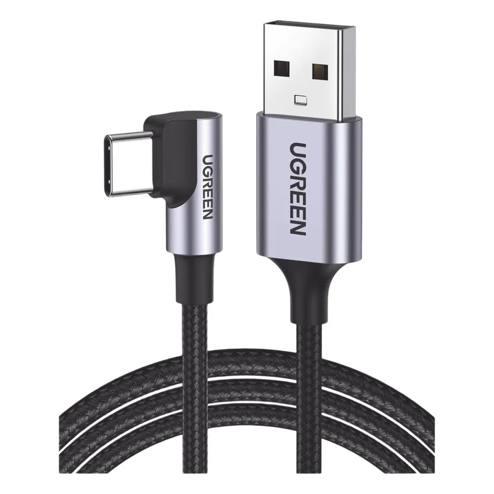 Cable USB-A a USB-C | 1 Metro | Conector con Ángulo Recto de 90° | Carga Rápida de hasta 60W | 480 Mbps | PD3.0 | QC4.0/3.0/2.0 | FPC | AFC | Protección Integrada| Caja de Aluminio | Nylon Trenzado | Color Negro