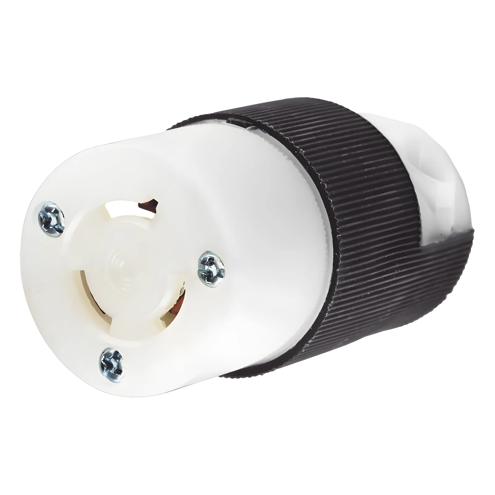 Conector Industrial con Bloqueo de Media Vuelta / 15 A 250 V CA / 2 Polos 3 Hilos / Nema L6-15R / Color Blanco y Negro.