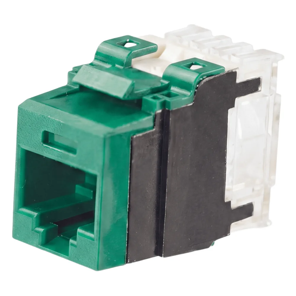 Conector Jack Estilo 110 (de Impacto), Tipo Keystone, Categoría 6A, de 8 Posiciones y 8 Cables, Color Verde