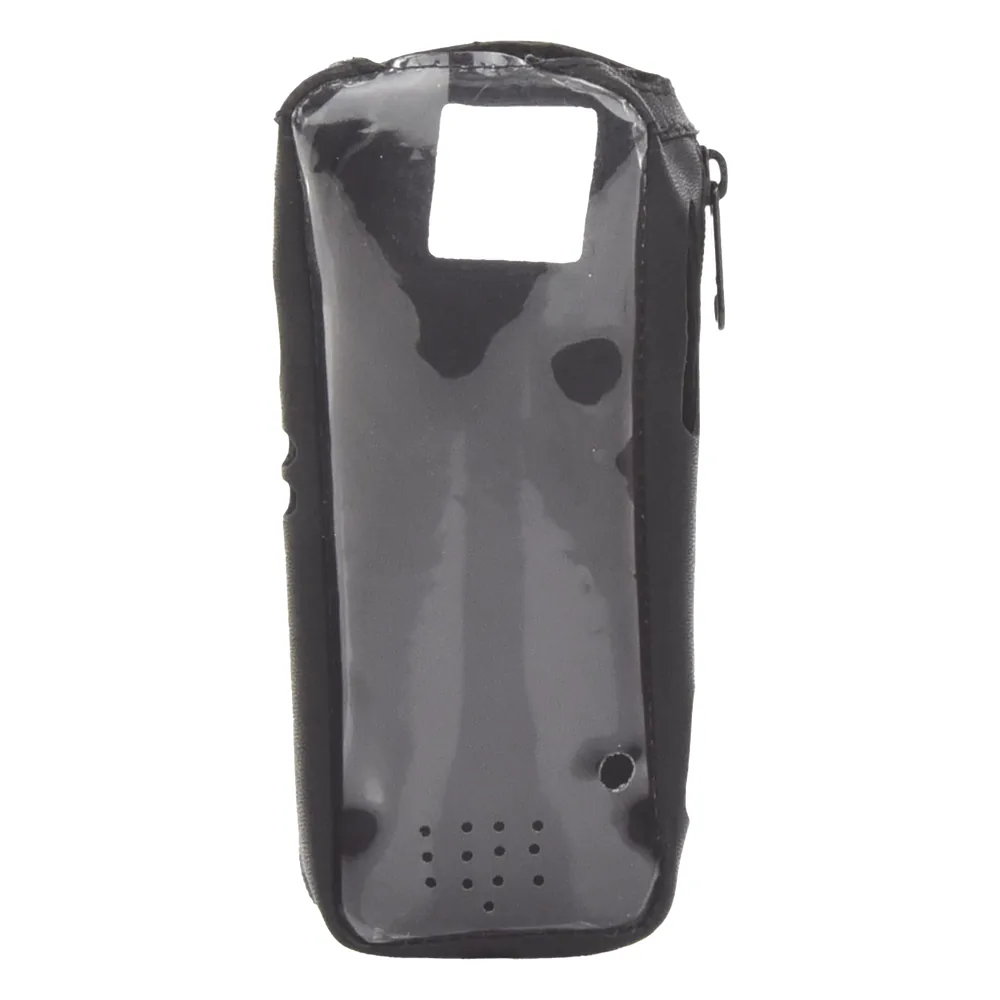 Funda Reforzada en Piel para Cinto, con Cierre y Amplio Visor Frontal Transparente para Radios Aéreos IC-A25.