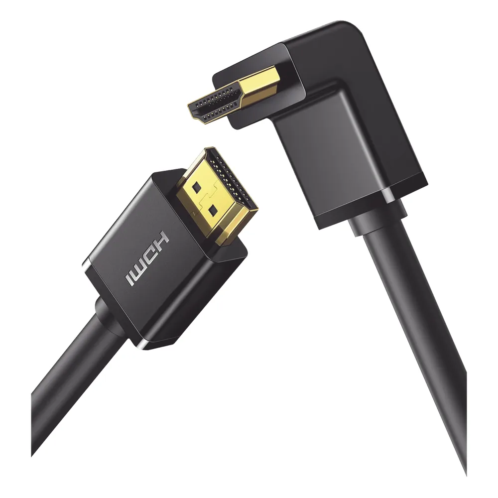 Cable HDMI 2.0 en Angulo de 90° / 2 m / 4K@60Hz / HDR / 3D / HEC (Canal Ethernet HDMI) / ARC (Canal de Retorno de Audio / CEC / 32 canales de Audio / HDCP 2.2 / Dolby Atmos / 18 Gbps / Blindaje Múltiple