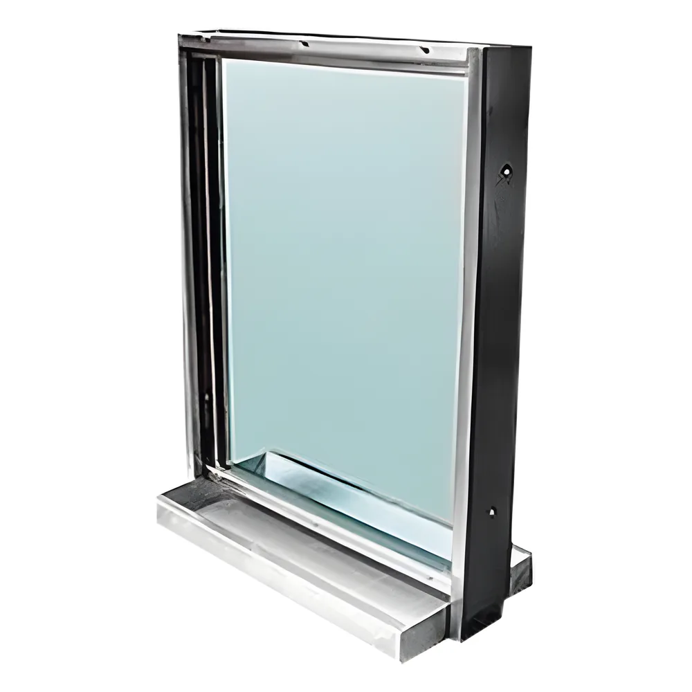 Ventana blindada Nivel III / Acero Inoxidable / 38mm de espesor / Charola pasa documentos / 90cm x 70cm.