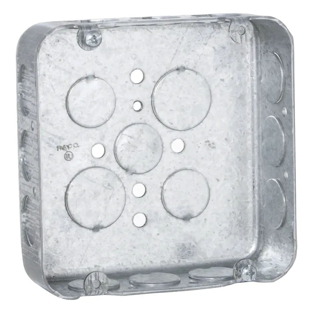 Caja Cuadrada 4 11/16"/ Profundidad 1 1/2"/ 15 Entradas 1/2", 2 Entradas 3/4"/ Troquelada.