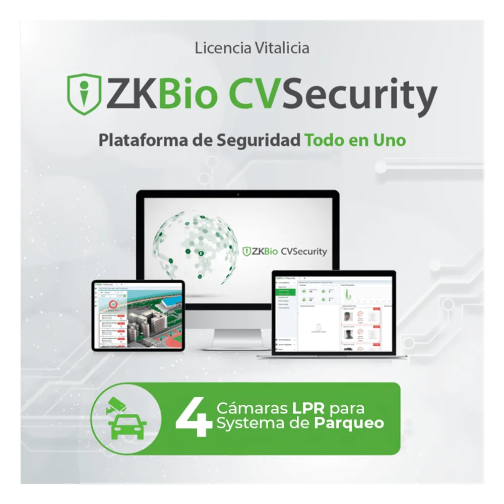 Licencia ZKBio CVSecurity Estacionamiento / 4 Carriles / Reconocimiento de Placas LPRS1000