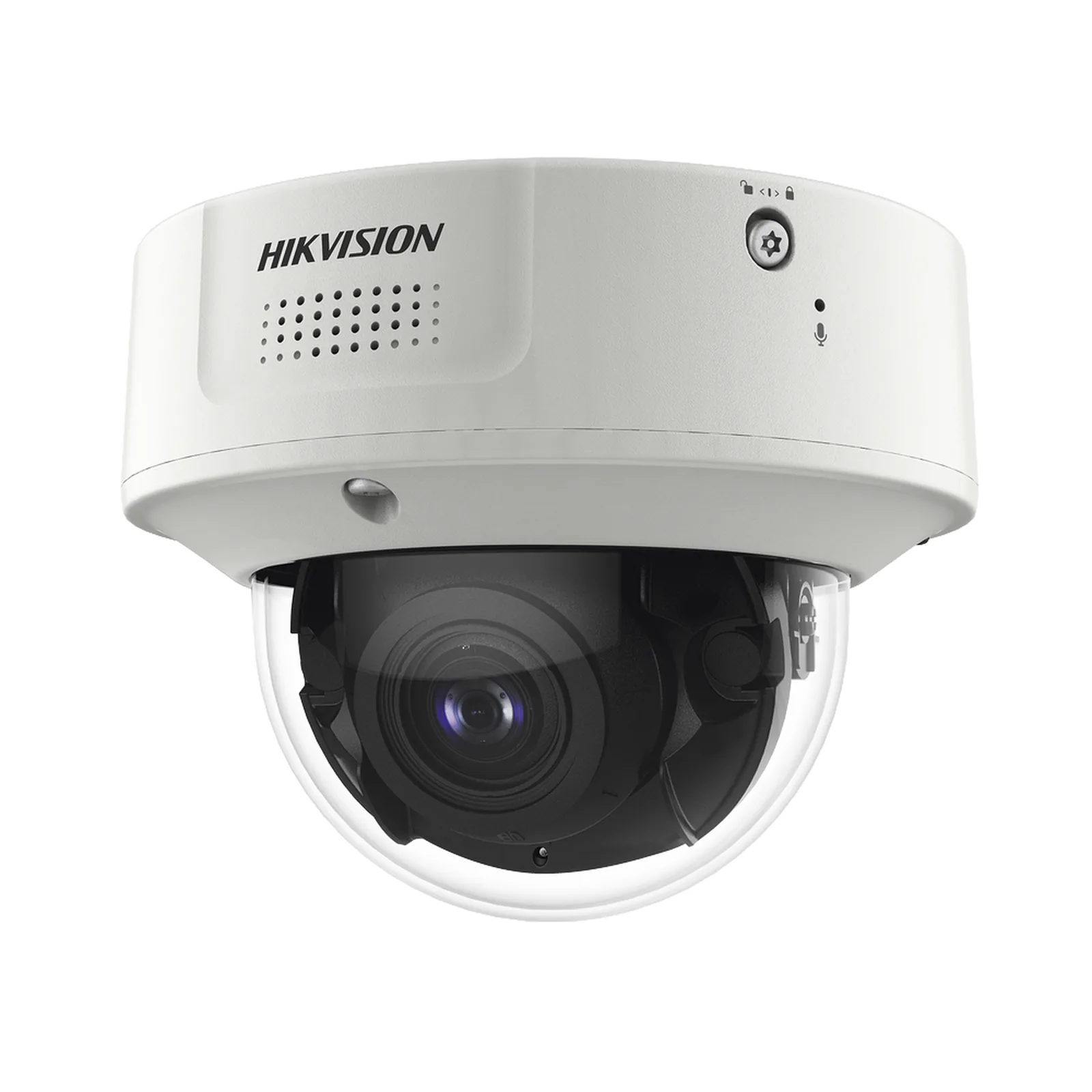Domo IP 4 Megapixel / Lente Mot. 2.8 - 12 mm / 40 mts IR EXIR / IP67 / IK10 / H.265+ / Conteo de Personas por Detección de Rostro (Base de Datos) / WDR 140 dB / DeepinView / 2 Micrófonos Integrados