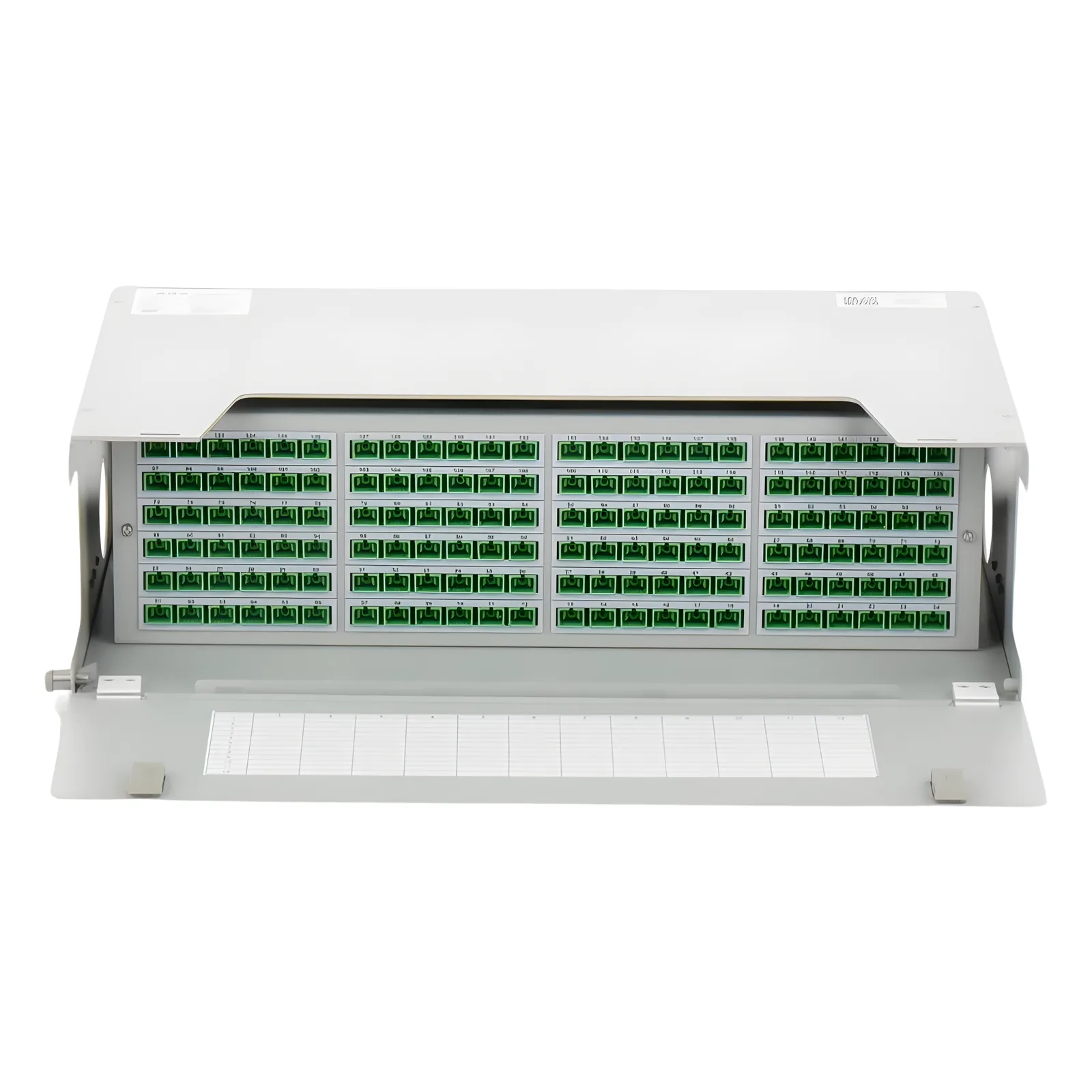 Distribuidor de Fibra Óptica para 144 Empalmes, con 144 Acopladores SC/APC y 144 Pigtails SC/APC, 19, 3 UR