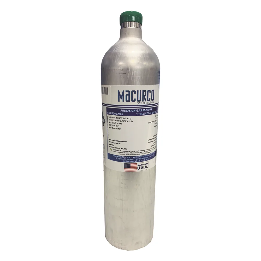 Mezcla cuádruple PM400: 58 L 100 ppm (CO), 25 ppm (H2S), 50% LEL (CH4), 18% Vol. (O2) gases