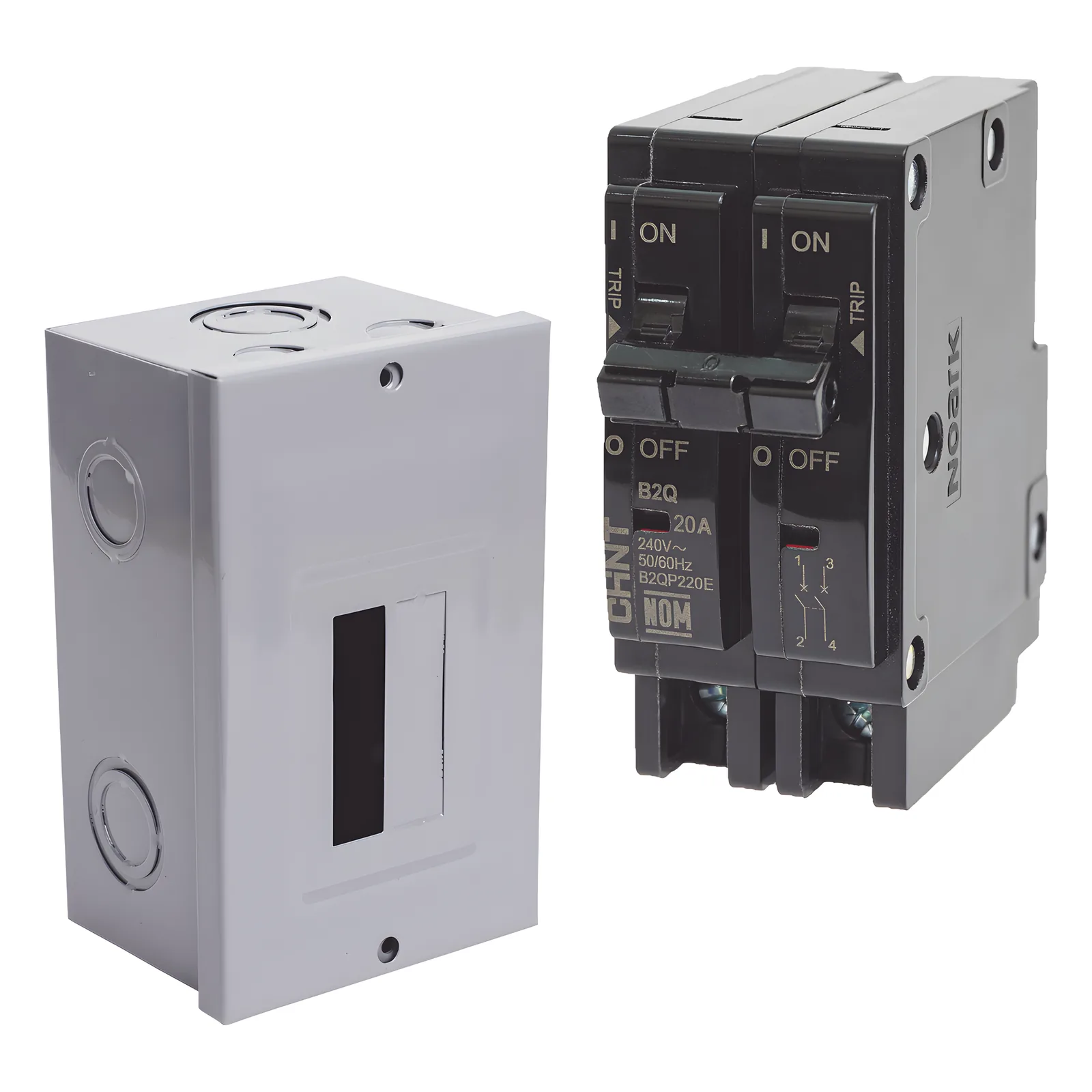 Kit Centro de Carga para sobreponer con 1 Interruptor Térmico de 2 Polos, 20Amp 120/240Vca 10kA.