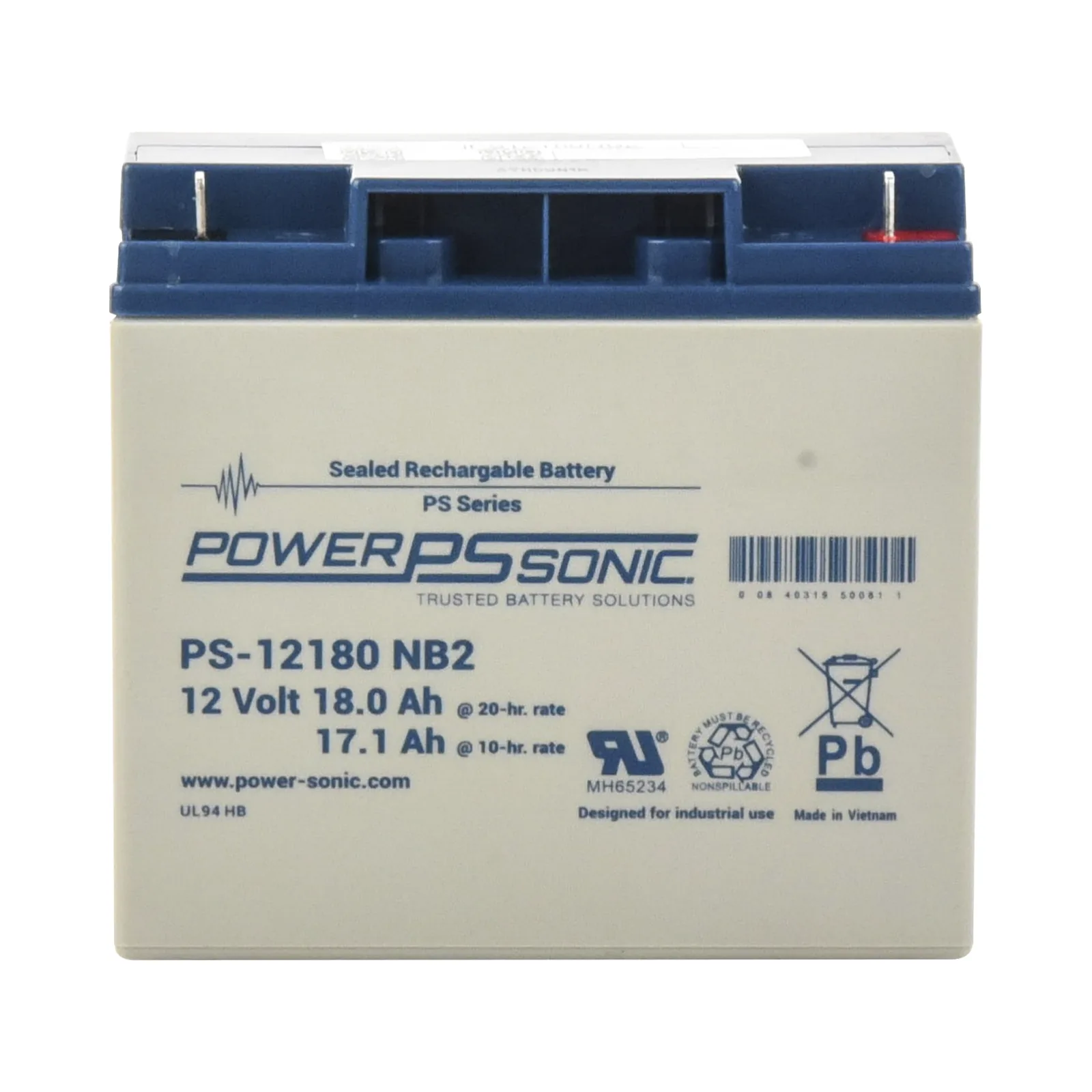 Batería 12V, 18AH, Para Respaldo, Tecnologías AGM/VRLA, Diseño De Vida Útil 5 Años, Terminales Tipo NB2, Listada UL, Libre De Mantenimiento
