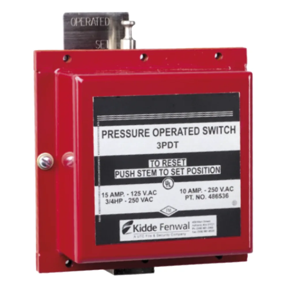 Switch operado por presión, 3PDT (triple polo, doble tiro), para sistemas de extinción contra incendios con agente limpio y CO2, conexión a tubería de 1/2 pulgada NPT