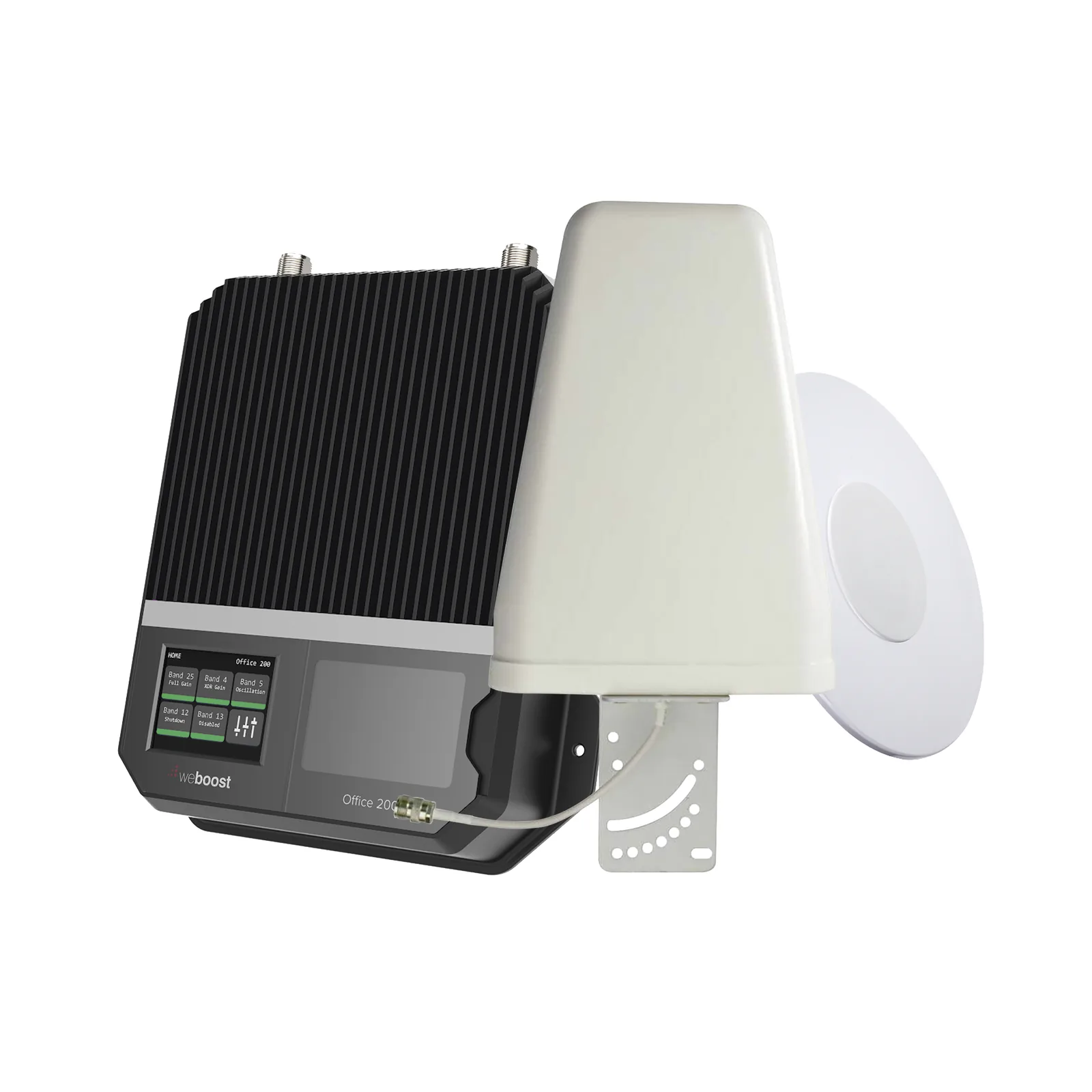 KIT Amplificador Office 200 / Soporta redes 2G, 3G, 4G y Mejora llamadas / Amplifica señal TELCEL, AT&T y MOVISTAR / Con antena direccional / Cubre hasta 400 m² con una antena y hasta 1,600 m² con 4 antenas