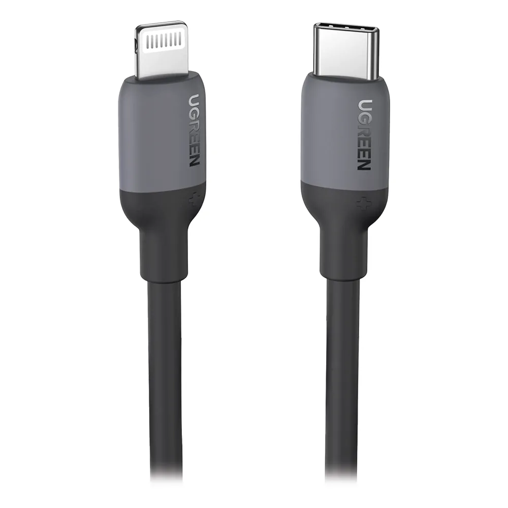Cable USB-C a Lightning / Certificado MFi / 1 Metro / Adecuado para iPhone, iPad, iPod / Carga Rápida PD 20W / Sincronización de Datos de hasta 480 Mbps / Goma de Silicona y TPE. / Suave al Tacto / Color Negro