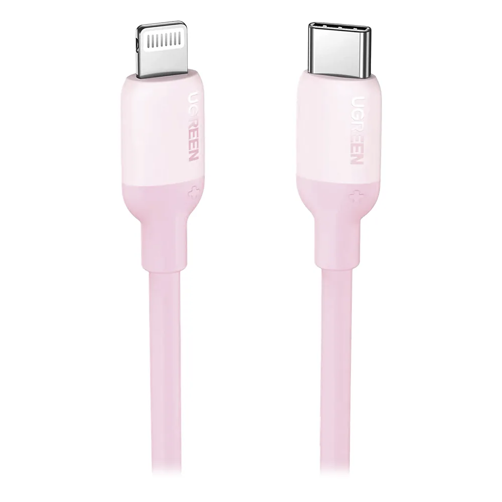 Cable USB-C a Lightning / Certificado MFi / 1 Metro / Adecuado para iPhone, iPad, iPod / Carga Rápida PD 20W / Sincronización de Datos de hasta 480 Mbps / Goma de Silicona y TPE. / Suave al Tacto / Color Pink