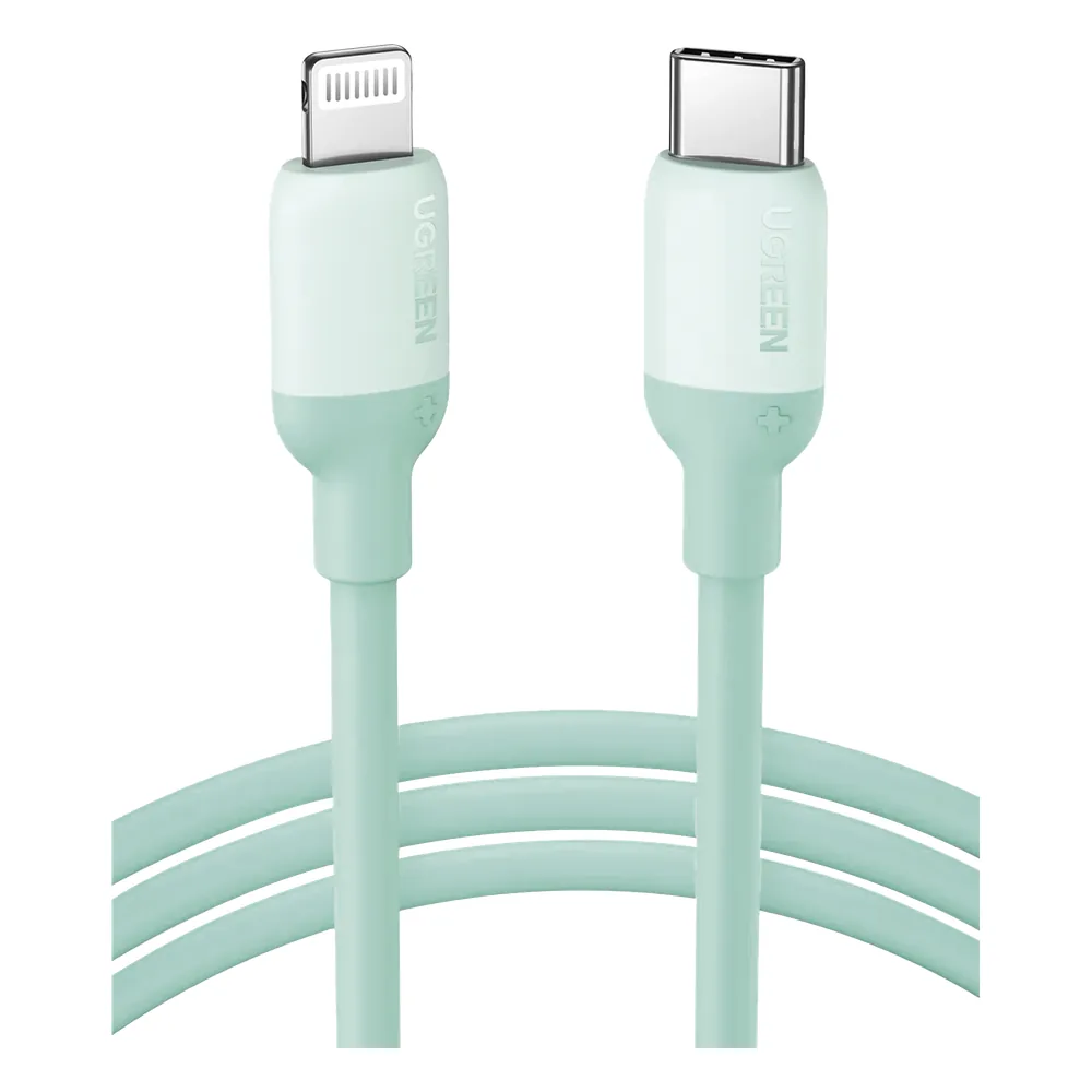 Cable USB-C a Lightning / Certificado MFi / 1 Metro / Adecuado para iPhone, iPad, iPod / Carga Rápida PD 20W / Sincronización de Datos de hasta 480 Mbps / Goma de Silicona y TPE. / Suave al Tacto / Color Green