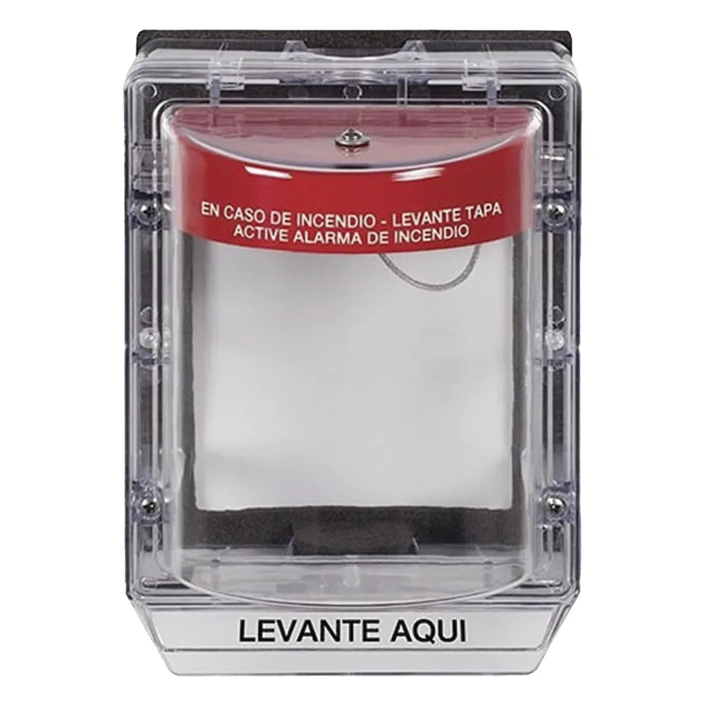 Cubierta Protectora de Policarbonato Serie Stopper IIÆ, Con Bocina, Con Espaciador, Montaje Empotrado, Etiqueta en Español, IP54