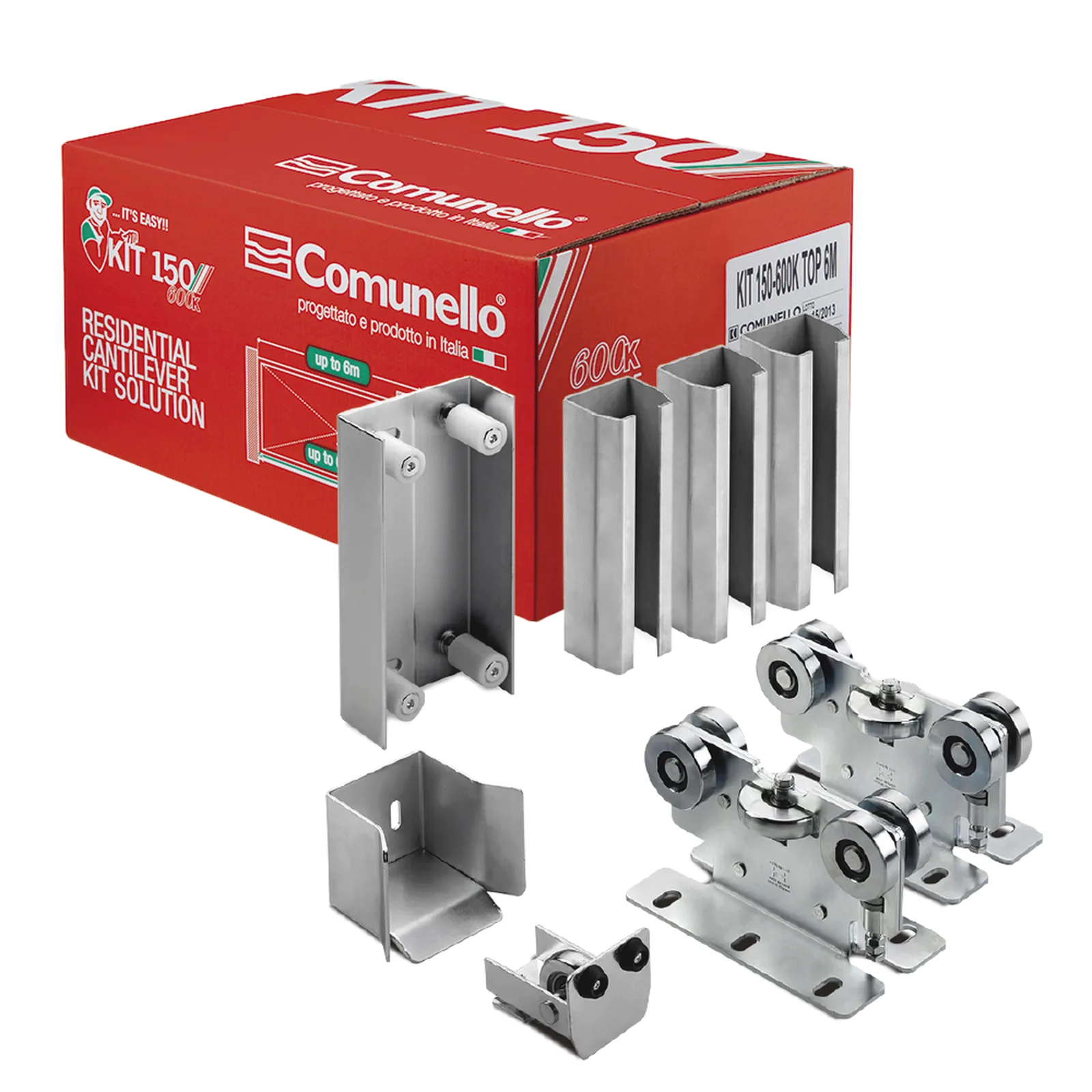 KIT para puertas autoportantes de hasta 3 m y 600 kg con rodillos de nylon