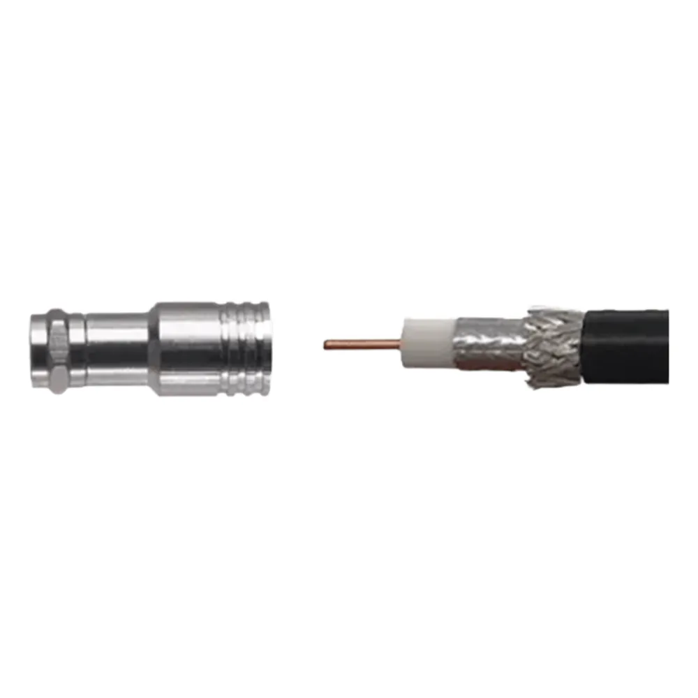 Conector F Macho de Compresión para instalar en Cable Coaxial RG-11, 75 Ohm.