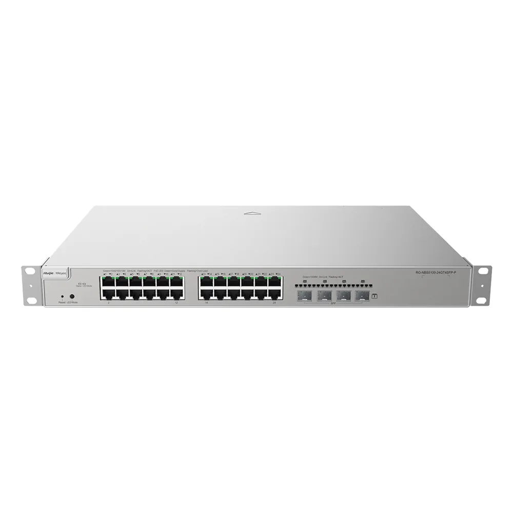 Switch Administrable Capa 3 con 24 puertos Gigabit PoE 802.3af/at + 4 SFP+ para fibra 10Gb, gestión gratuita desde la nube, 370w