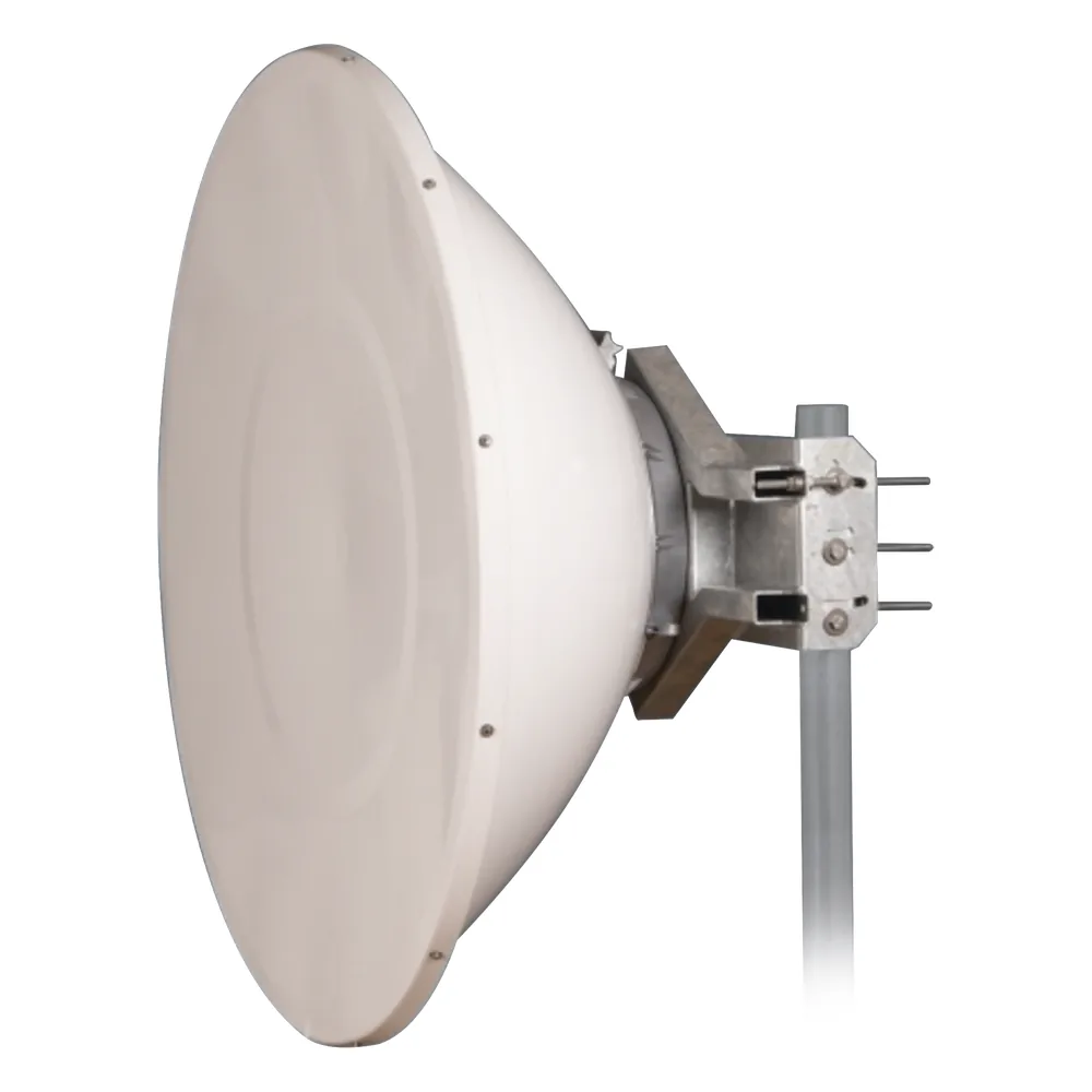 Antena Direccional de Alto Rendimiento / 35.5 ± 1 dBi / 4 ft / 5.9-7.125 GHz / Conectores RP-SMA / Alto Aislamiento al Ruido / Fácil Montaje y herraje de acero inoxidable / Radomo Incluido