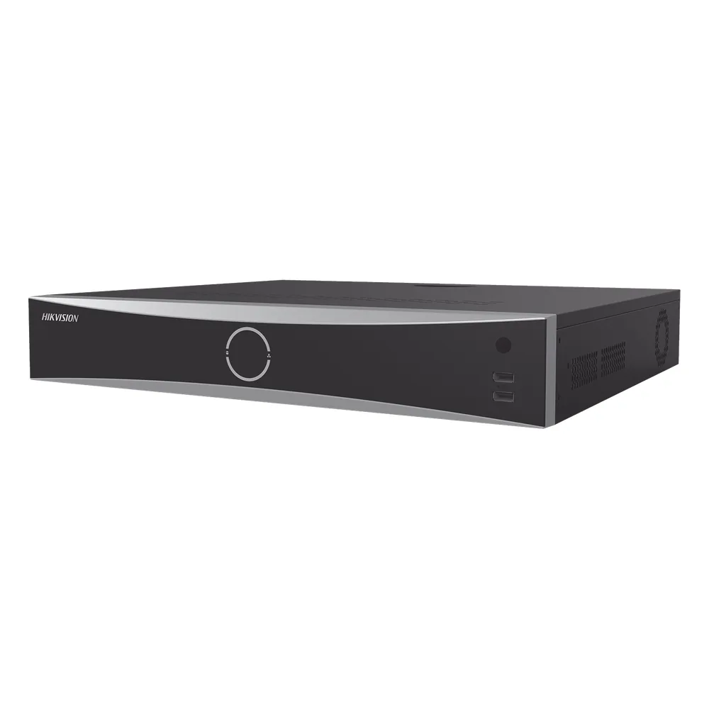 NVR 12 Megapixel (4K) / 32 canales IP / 16 Puertos PoE+ / Reconocimiento Facial / AcuSense (Evita Falsas Alarmas) / 4 Bahías de Disco Duro / Switch PoE 300 mts / HDMI en 4K / Alarmas I/O