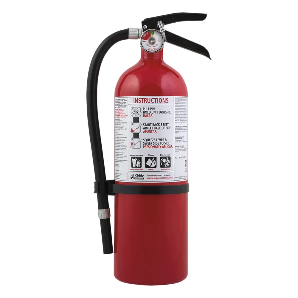 Extintor desechable de polvo químico seco multipropósito de 5.5 lb para talleres y garajes, cilindro blanco