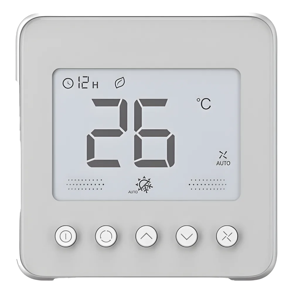 Termostato digital para fan coil de 2/4 tuberías, 110 VCA, ventilador de 3 velocidades, control on/off de válvula